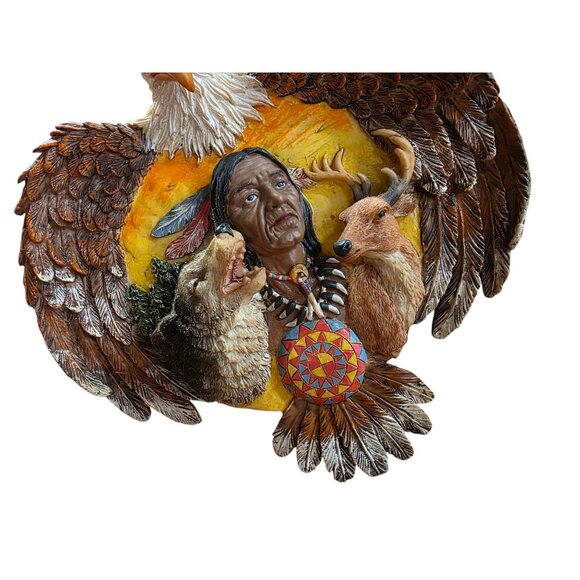 Native American-Inspired Eagle Wall Plaque With Spirit Animals Motif Resin 3D - Picture 5 of 10